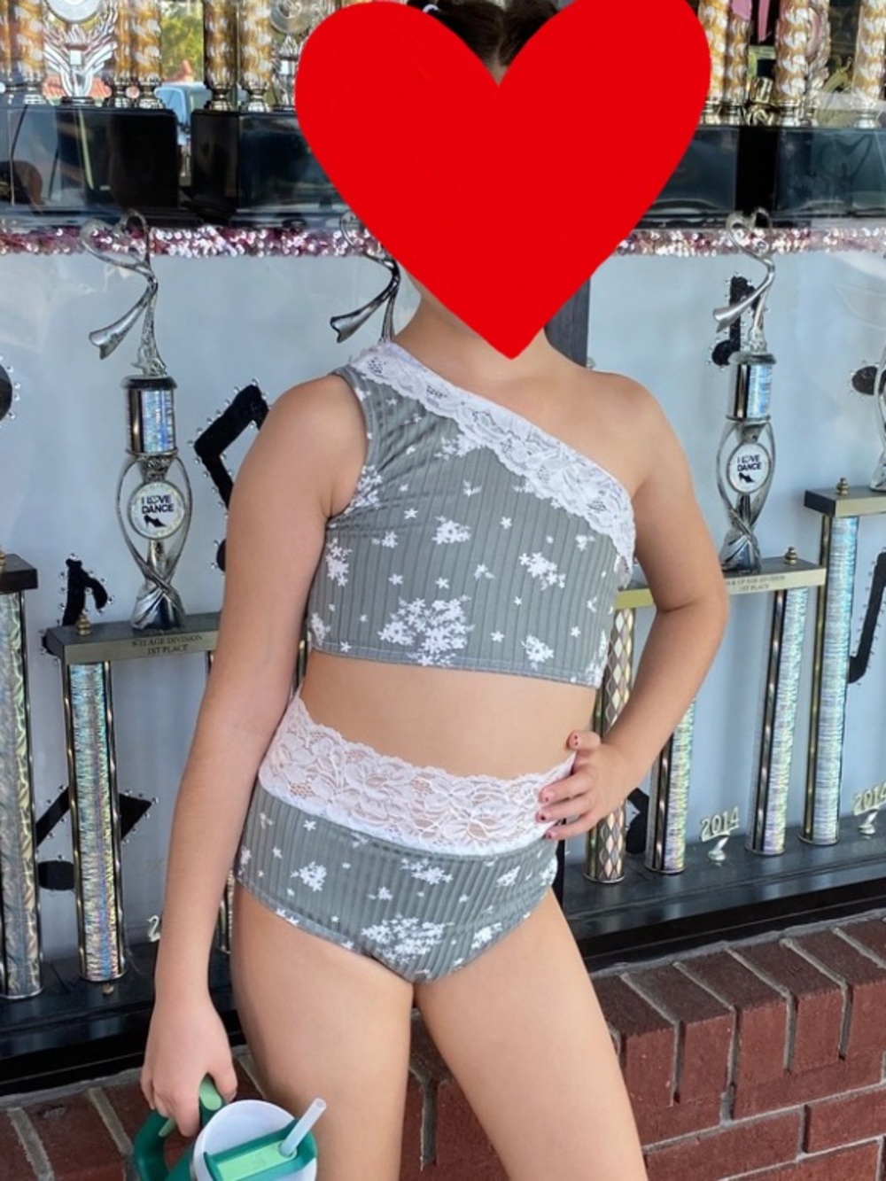 Ellie Gray Green Floral One-Shoulder Bralette & High-Waist Brief Set